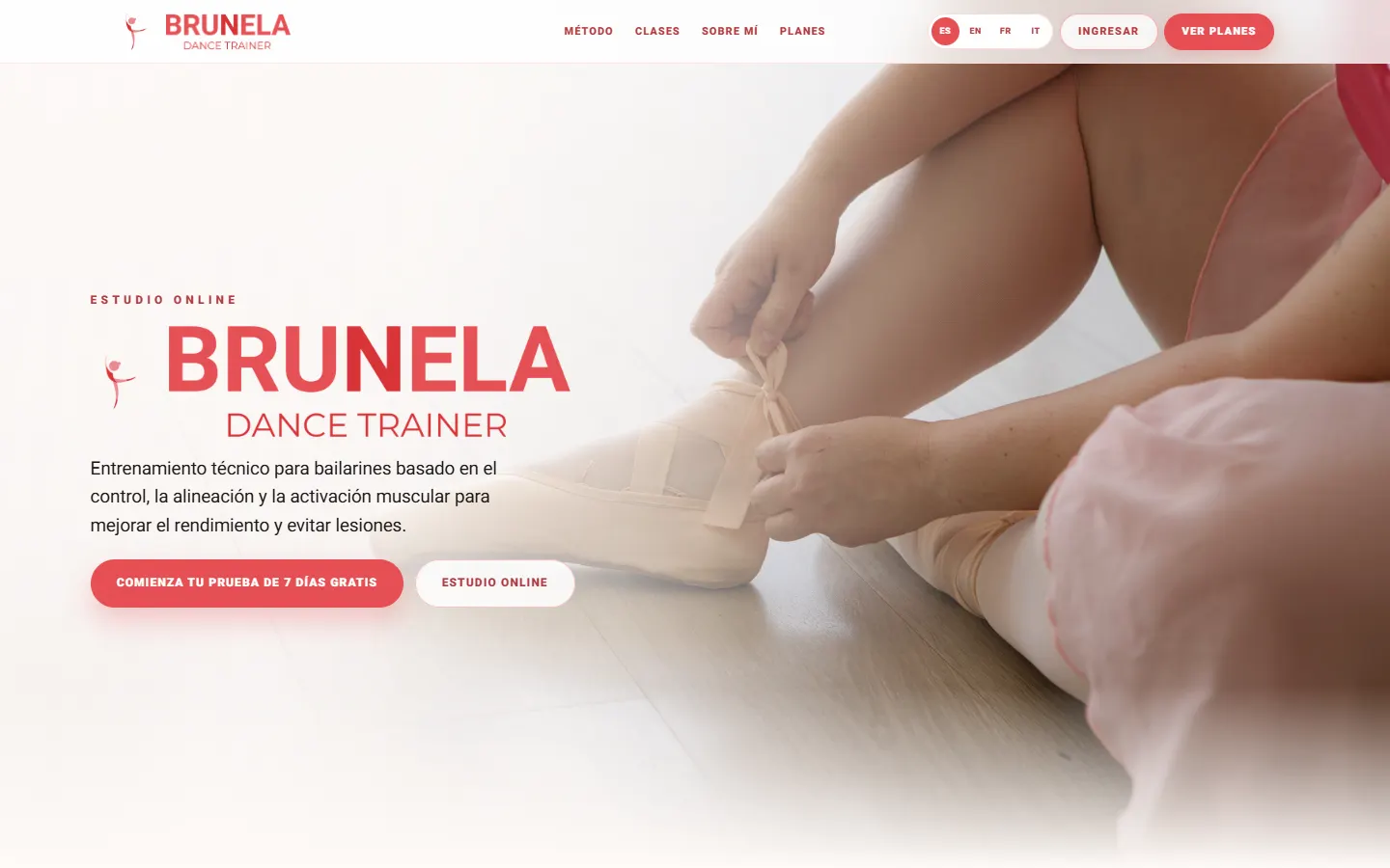 Página de inicio de Brunela Dance Trainer