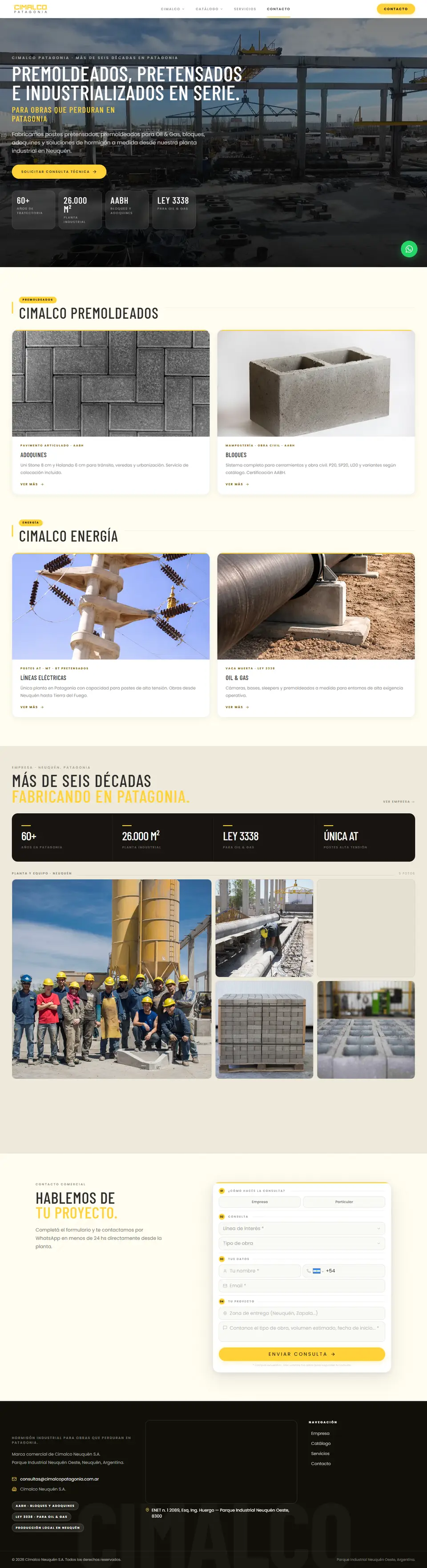 Captura completa de la página de inicio de Cimalco Patagonia