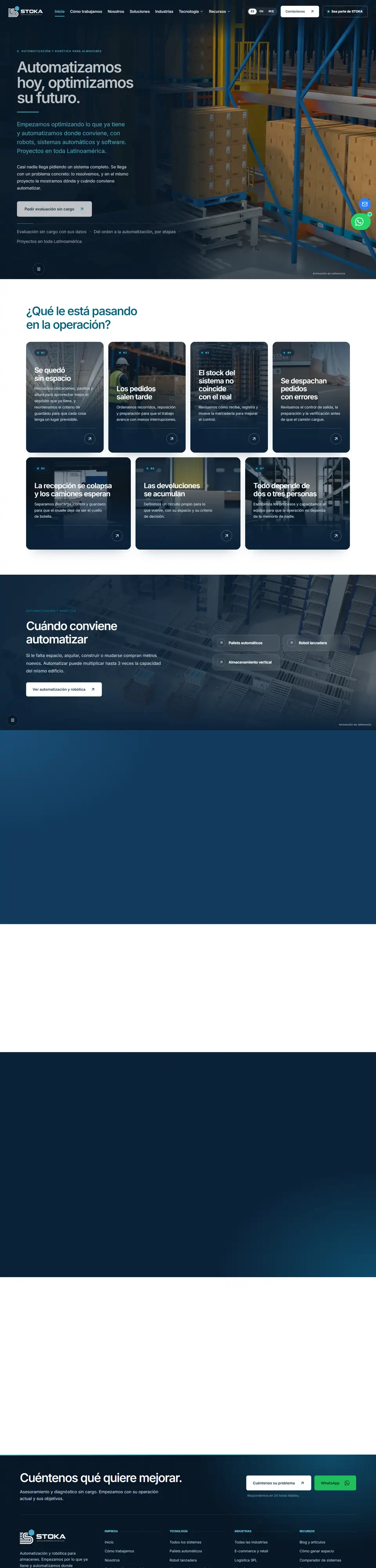 Captura completa de la página de inicio de STOKA